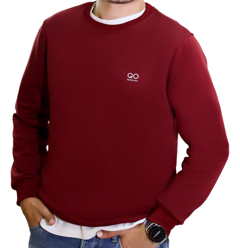 QO tomorrow Bisiklet Yaka Bordo Sweatshirt - 1